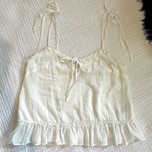 H&M Romantic Gauze White Ruffled Crop Top Adjustable Shoulder Ties Size 4 Small